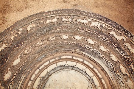 Moonstone at Mahasen's Palace, Northern Ruins, Anuradhapura, UNESCO World Heritage Site, North Central Province, Sri Lanka, Asia Stock Photo - Rights-Managed, Code: 841-06343694