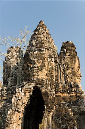 stone gate - South Gate, Angkor Thom, Angkor Archaeological Park, UNESCO World Heritage Site, Siem Reap, Cambodia, Indochina, Southeast Asia, Asia Stock Photo - Rights-Managed, Code: 841-06343865