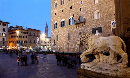 picture of statues of lions - Piazza della Signoria at dusk, Florence, UNESCO World Heritage Site, Tuscany, Italy, Europe Stock Photo - Rights-Managed, Code: 841-06343956