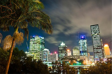 Palm tree and Brisbane skyline at night, Brisbane, Queensland, Australia, Pacific Stock Photo - Rights-Managed, Code: 841-06444946