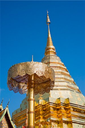 Wat Doi Suthep gold leaf stupa, a Buddhist temple in Chiang Mai, Thailand, Southeast Asia, Asia Stock Photo - Rights-Managed, Code: 841-06445016