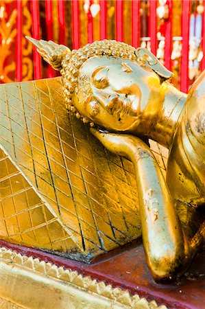 simsearch:841-06445061,k - Gold Leaf reclining Buddha at Wat Doi Suthep Temple, Chiang Mai, Thailand, Southeast Asia, Asia Stock Photo - Rights-Managed, Code: 841-06445019