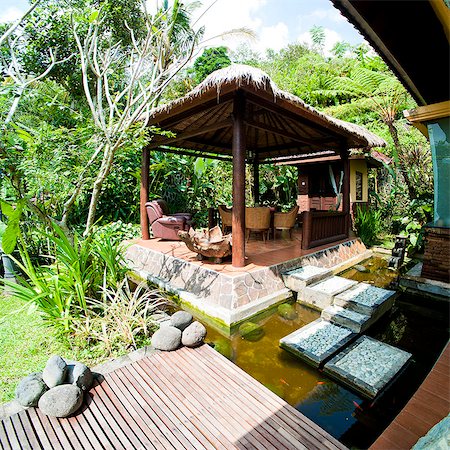 Outdoor area at luxury accommodation near Ubud on the island of Bali, Indonesia, Southeast Asia, Asia Foto de stock - Con derechos protegidos, Código: 841-06445044