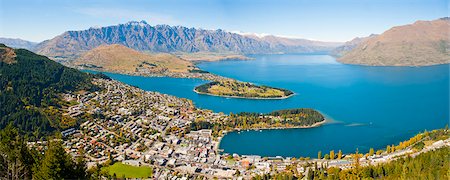 Vue aérienne de Queenstown, lac Wakatipu et les montagnes remarquables, région de l'Otago, île du Sud, Nouvelle-Zélande, Pacific Photographie de stock - Rights-Managed, Code: 841-06445179