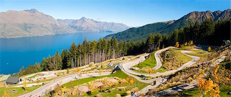 Panorama von der Rennrodel-Strecke über Otago, Queenstown, Südinsel, Neuseeland, Pazifik Stockbilder - Lizenzpflichtiges, Bildnummer: 841-06445180