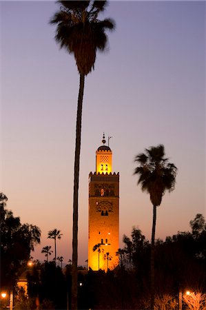 The minaret of the Koutoubia Mosque at dusk in Marrakech, Morocco, North Africa, Africa Stock Photo - Rights-Managed, Code: 841-06445507