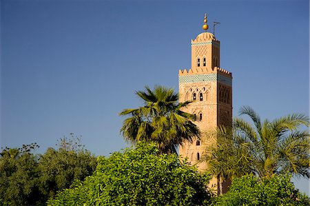 simsearch:6119-09170302,k - The minaret of the Koutoubia Mosque surrounded by palm trees in Marrakech, Morocco, North Africa, Africa Foto de stock - Direito Controlado, Número: 841-06445508