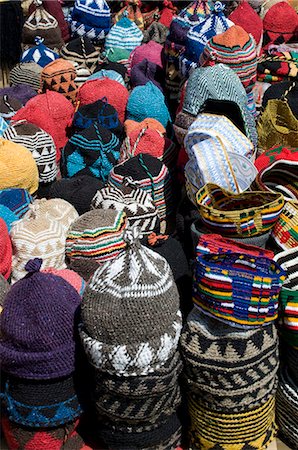 simsearch:841-06343112,k - Brightly coloured knitted wool hats for sale in the souk in Marrakech, Morocco, North Africa, Africa Stock Photo - Rights-Managed, Code: 841-06445538