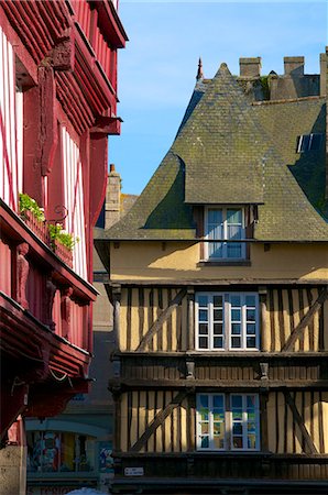 Medieval corbelled and half timbered mansions, in cobbled street, Old Town, Dinan, Brittany, Cotes d'Armor, France, Europe Stock Photo - Rights-Managed, Code: 841-06445962