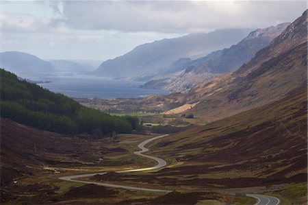 scenic windy road - Road through Glen Docherty, Wester Ross, Highlands, Scotland, United Kingdom, Europe Stock Photo - Rights-Managed, Code: 841-06445990