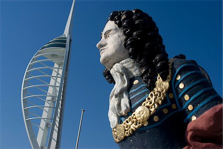 portsmouth - Ship figurehead with Spinnaker Tower behind, Gunwharf, Portsmouth, Hampshire, England, United Kingdom, Europe Stock Photo - Rights-Managed, Code: 841-06446047