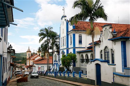 View over a street near Praca Minas Gerais with colonial buildings and the Colegio Providencia from 1849, Mariana, Minas Gerais, Brazil, South America Stock Photo - Rights-Managed, Code: 841-06446496