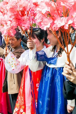 Frauen in traditioneller Kleidung Straße Feier zum hundertsten Geburtstag Geburtstag von Präsident Kim Il Sung, 15. April 2012, Pjöngjang, Demokratische Volksrepublik Korea (DVRK), Nordkorea, Asien Stockbilder - Lizenzpflichtiges, Bildnummer: 841-06447262