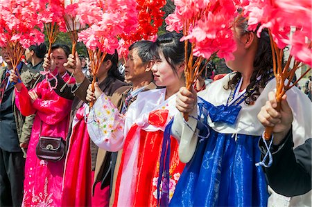 Women in traditional dress during street celebrations on the 100th anniversary of the birth of President Kim Il Sung, April 15th 2012, Pyongyang, Democratic People's Republic of Korea (DPRK), North Korea, Asia Stock Photo - Rights-Managed, Code: 841-06447263