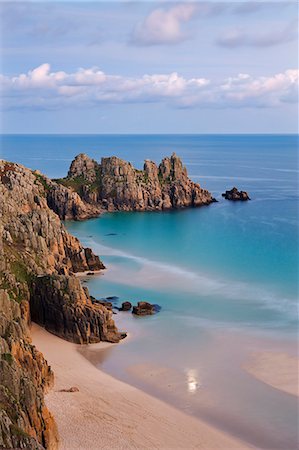 english seaside - Pednvounder Beach and Logan Rock from the clifftops near Treen, Porthcurno, Cornwall, England, United Kingdom, Europe Stock Photo - Rights-Managed, Code: 841-06447503