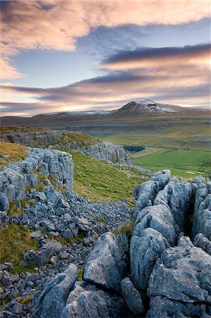 Snow capped Ingleborough from the limestone pavements on Twistleton Scar, Yorkshire Dales National Park, North Yorkshire, England, United Kingdom, Europe Stock Photo - Rights-Managed, Code: 841-06447520