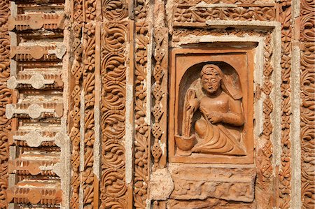 Detail of carved rekha style facade of the 19th century Prataspeswar terracotta temple, built in 1849, Kalna temple complex, West Bengal, India, Asia Stock Photo - Rights-Managed, Code: 841-06447709