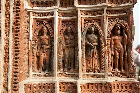 Detail of carved rekha style facade of the 19th century Prataspeswar terracotta temple, built in 1849, Kalna temple complex, West Bengal, India, Asia Stock Photo - Rights-Managed, Code: 841-06447710