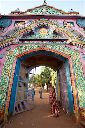 Ornately decorated entrance gateway to Joranda Hindu Mahima Dharma monastery, Joranda, Orissa, India, Asia Stock Photo - Rights-Managed, Code: 841-06447796