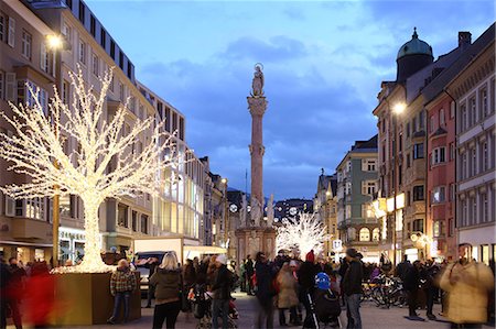 Christmas tree at dusk, Innsbruck, Tyrol, Austria, Europe Stock Photo - Rights-Managed, Code: 841-06447899