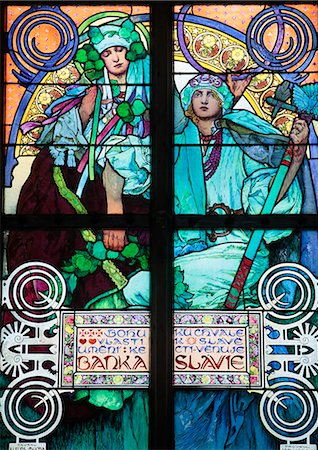 St. Vitus's Cathedral. stained glass of St. Cyril and Methodius by Alfons Mucha, Prague, Czech Republic, Europe Foto de stock - Con derechos protegidos, Código: 841-06448037