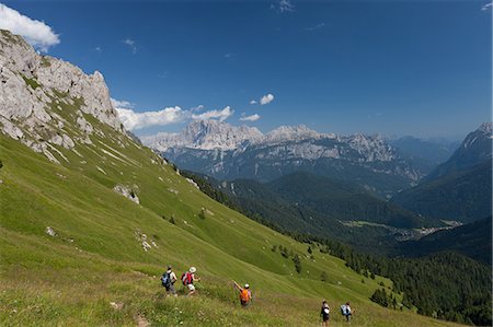 Hiking on the high route 2 in the Dolomites, Bolzano Province, Trentino-Alto Adige/South Tyrol, Italy, Europe Stock Photo - Rights-Managed, Code: 841-06448374