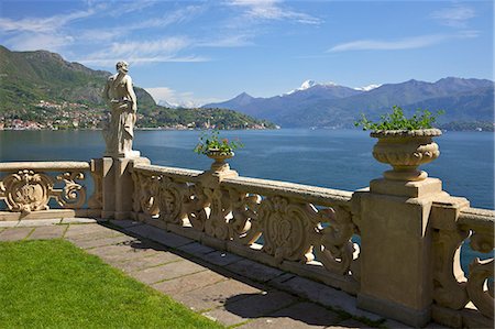 stone and garden - View from the terrace of 18th Century Villa del Balbianello  in spring sunshine, Lenno, Lake Como, Italian Lakes, Italy, Europe Stock Photo - Rights-Managed, Code: 841-06448480