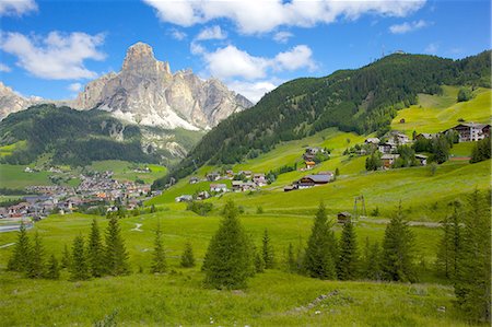 Corvara and Sass Songher Mountain, Badia Valley, Bolzano Province, Trentino-Alto Adige/South Tyrol, Italian Dolomites, Italy, Europe Stock Photo - Rights-Managed, Code: 841-06448755
