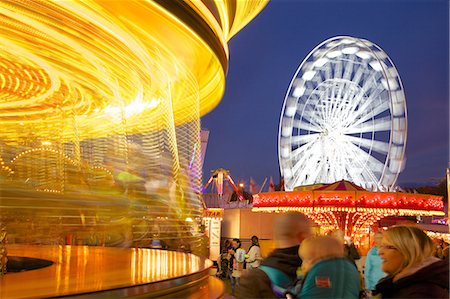 Ferris Wheel and Carousel, Goose Fair, Nottingham, Nottinghamshire, England, United Kingdom, Europe Stock Photo - Rights-Managed, Code: 841-06448930