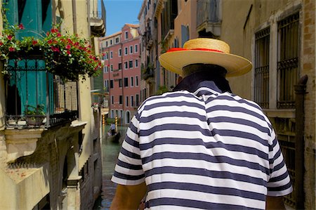 european traditional clothing - Canal and gondolier, Venice, Veneto, Italy, Europe Stock Photo - Rights-Managed, Code: 841-06449043