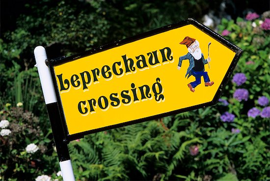 Leprechaun crossing signpost, County Kerry, Munster, Republic of Ireland, Europe Stock Photo - Premium Rights-Managed, Artist: robertharding, Image code: 841-06449478