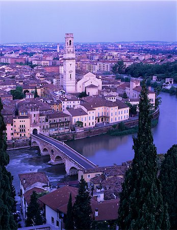 ponte pietra - View over the city with Ponte Pietra and River Adige at dawn, Verona, UNESCO World Heritage Site, Veneto, Italy, Europe Stock Photo - Rights-Managed, Code: 841-06449543