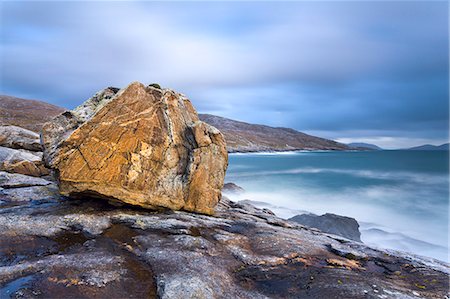 Giant Lewisian gneiss rock on a showery evening at Mealista on the south west coast of Lewis, Isle of Lewis, Outer Hebrides, Scotland, United Kingdom, Europe Stock Photo - Rights-Managed, Code: 841-06449608