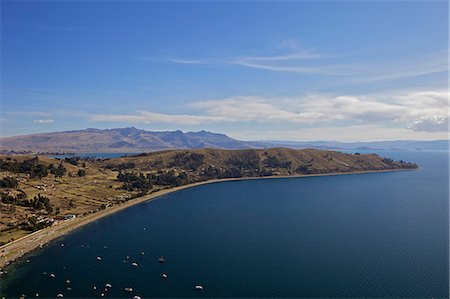 View of Copacabana and Lake Titicaca from Cerro Calvario, Copacabana, La Paz Department, Bolivia, South America Stock Photo - Rights-Managed, Code: 841-06449688