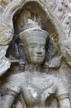 statue - A smiling face, Ta Prohm, Angkor, UNESCO World Heritage Site, Cambodia, Indochina, Southeast Asia, Asia Foto de stock - Con derechos protegidos, Código: 841-06499271