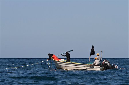 Panga fisherman setting nets, Isla San Marcos, Gulf of California (Sea of Cortez), Baja California Sur, Mexico, North America Stock Photo - Rights-Managed, Code: 841-06499687