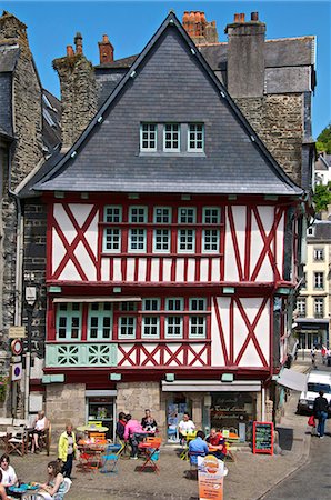 Medieval half timbered houses and cafes, old town, Morlaix, Finistere, Brittany, France, Europe Stock Photo - Rights-Managed, Code: 841-06499996
