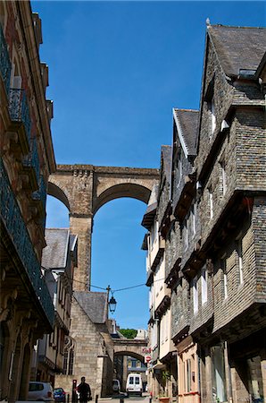 Famous houses in Ange de Guernisac street with Viaduct in the background, Morlaix, Finistere, Brittany, France, Europe Stock Photo - Rights-Managed, Code: 841-06499997