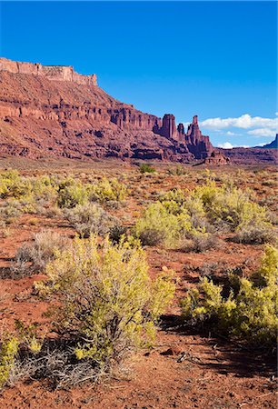 Fisher Towers and sagebrush foreground, near Moab, Utah, United States of America, North America Photographie de stock - Rights-Managed, Code: 841-06500069