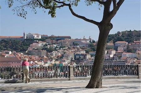 View over the rooftops from the garden at the top of the Funicular Do Gloria, Bairro Alto, Lisbon, Portugal, Europe Stock Photo - Rights-Managed, Code: 841-06500313