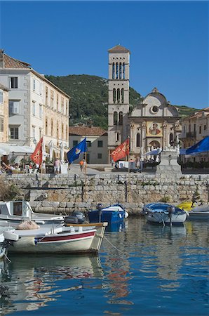 St. Stephen's Cathedral from the old harbour in the medieval City of Hvar, island of Hvar, Dalmatia, Croatia, Europe Stock Photo - Rights-Managed, Code: 841-06500334