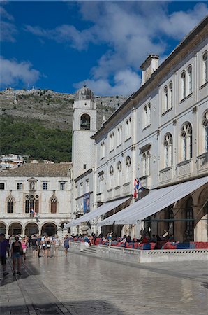 simsearch:841-07083809,k - Street with cafes, foot worn polished pavement and the Clock Tower, Old City, Dubrovnik, UNESCO World Heritage Site, Croatia, Europe Stock Photo - Rights-Managed, Code: 841-06500340