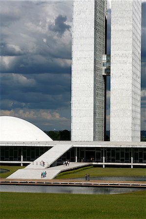 futuristic towers - Congresso Nacional (National Congress) designed by Oscar Niemeyer, Brasilia, UNESCO World Heritage Site, Brazil, South America Stock Photo - Rights-Managed, Code: 841-06500462