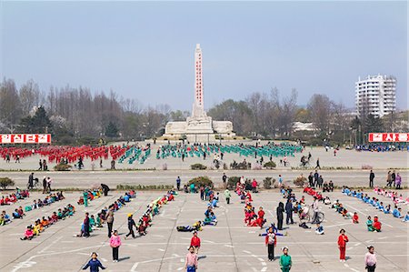 Children practising mass games outside the Grand Theatre, Hamhung, Democratic People's Republic of Korea (DPRK), North Korea, Asia Stock Photo - Rights-Managed, Code: 841-06501252