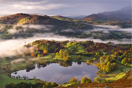 Loughrigg Tarn surrounded by misty autumnal countryside, Lake District National Park, Cumbria, England, United Kingdom, Europe Foto de stock - Con derechos protegidos, Código: 841-06501351