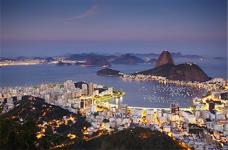 rio - View of Sugar Loaf Mountain (Pao de Acucar) and Botafogo Bay at dusk, Rio de Janeiro, Brazil, South America Stock Photo - Rights-Managed, Code: 841-06501416