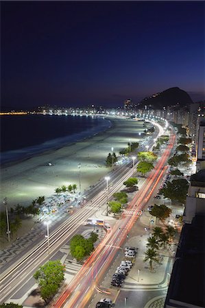 rio de janeiro - View of Copacabana beach and Avenida Atlantica at dusk, Copacabana, Rio de Janeiro, Brazil, South America Photographie de stock - Rights-Managed, Code: 841-06501499