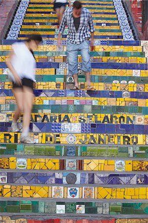 stepping (taking a step) - People walking down Selaron Steps (Escadaria Selaron), Lapa, Rio de Janeiro, Brazil Stock Photo - Rights-Managed, Code: 841-06501540