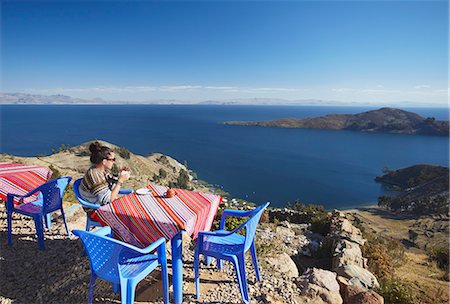 Woman at outdoor cafe on Isla del Sol (Island of the Sun), Lake Titicaca, Bolivia, South America Stock Photo - Rights-Managed, Code: 841-06501791