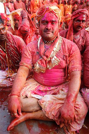 Barsana villagers celebrating Holi in Nandgaon, Uttar Pradesh, India, Asia Photographie de stock - Rights-Managed, Code: 841-06502145